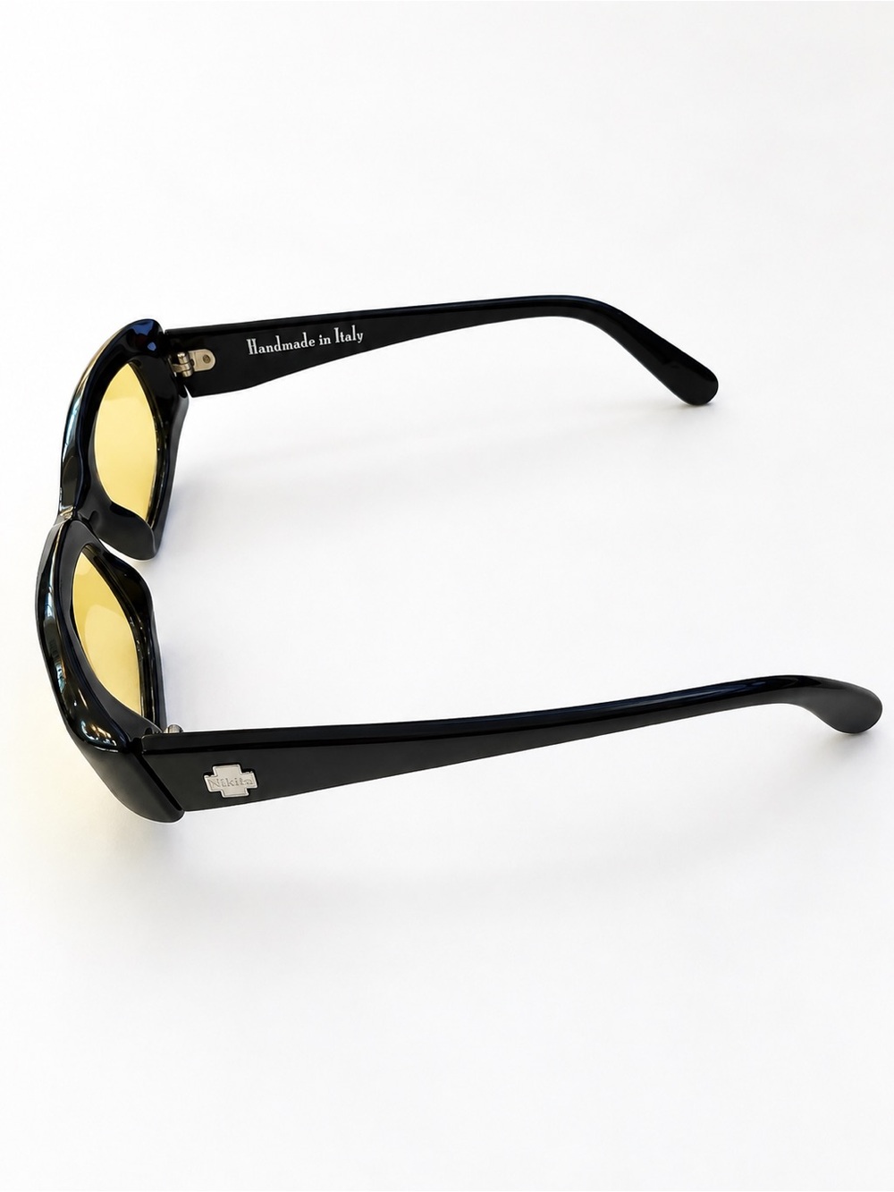 Vintage Spy Optic Nikita Sunglasses Yellow Lens Black Frame Handmade in Italy Y2 - Picture 4 of 5